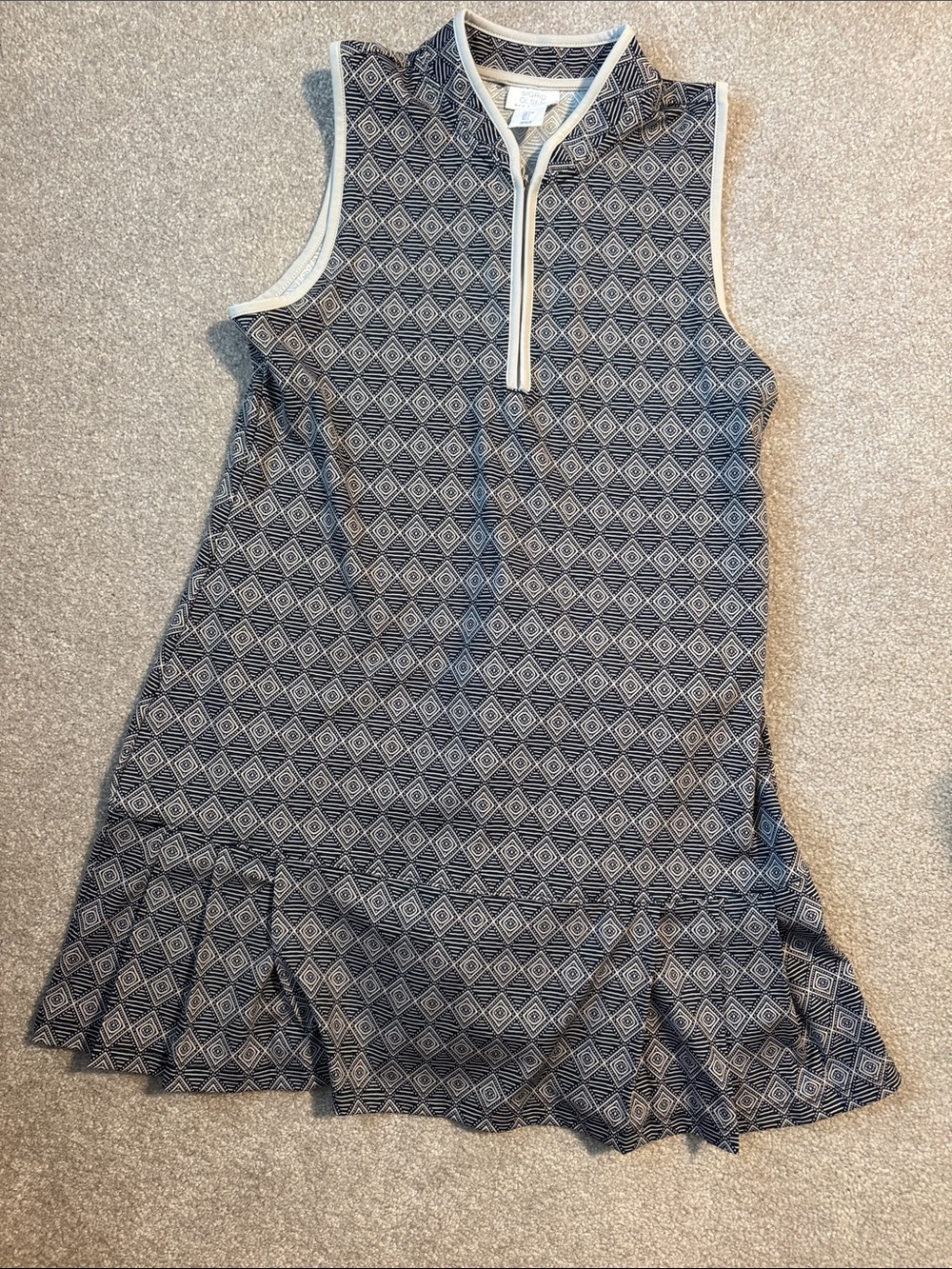 Sigrid Olsen Black and Beige Geometric Sleeveless Knit Dress with Shorts